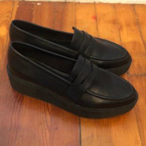 Black chunky platform loafers